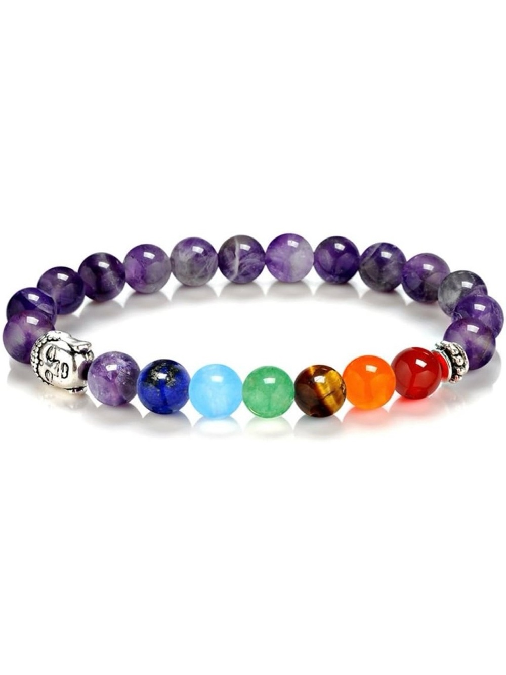 Beaded Chakra Stretch Bracelet with Buddha Charm - Purple and Multicolor